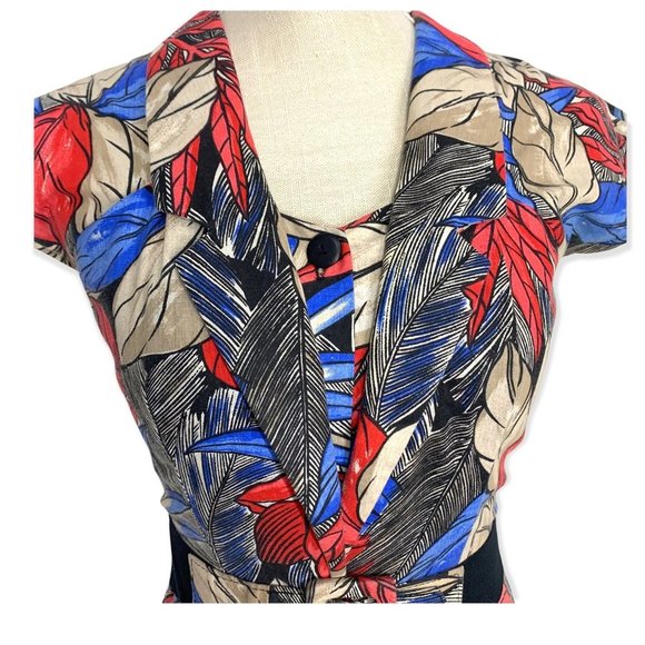 Vintage 80s Jungle Print Short Sleeve Knee Length Dress Small - Picture 2 of 13